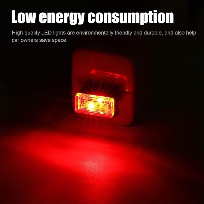 Ziciner 4 PCS USB LED Car Interior Atmosphere Lamp, Portable Mini LED Night Light, Plug-in USB Interface Trunk Ambient Lighting Kit, Universal Car Interior Accessories (Red)