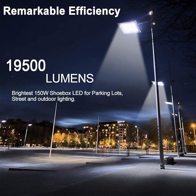 ledmo LED Parking Lot Lighting 150W LED Shoebox Light Adjustable Street Light with Dusk to Dawn Photocell Slip Fitter 5000K Waterproof IP65 Commercial Outdoor Lighting for Yard Barn Garage Shop Patio