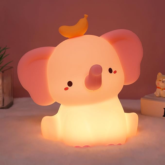 OkiyiD Pink Elephant Night Light, Cute Squishy Silicone Lamp, Dimmable Touch Control Elephant Gifts for Girls Daughter, LED Nursery Bedside Lamp for Girls Room Decor Birthday Xmas Gifts