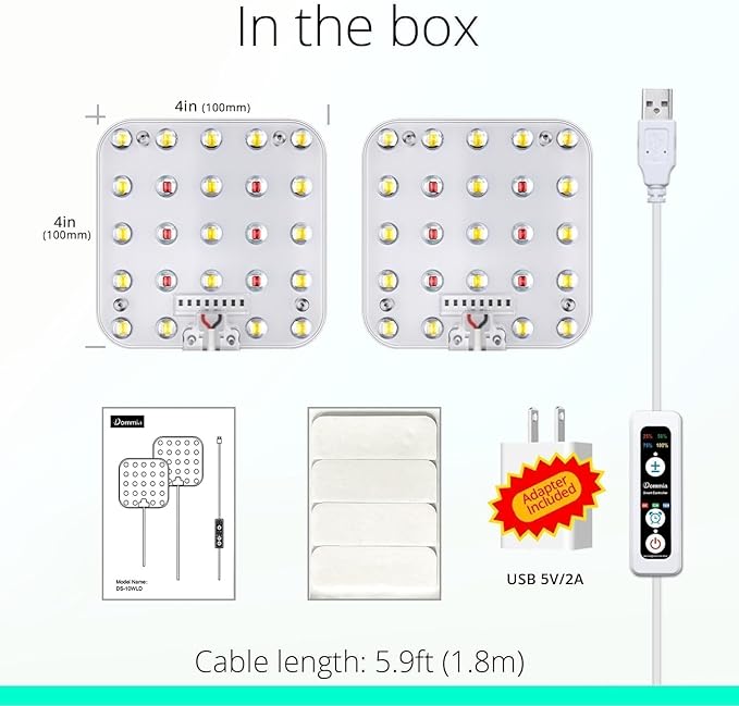Full Spectrum LED Grow Light for Indoor Plants, 2 Panels 10W with 6/12/16h Timer Dimmable Plant Lights for Flower Veg Plant Growth USB, Netural White, 2-Pack
