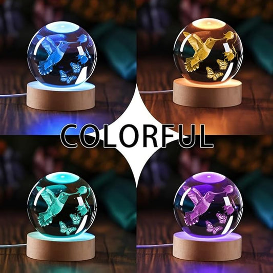 3D Hummingbird Crystal Ball Gifts for Women Men Laser Engraved Glass Sphere Animals Figurine Home Decor, Birthday, Christmas,Graduation Gift for Friends,Lovers Keepsake Paperweight