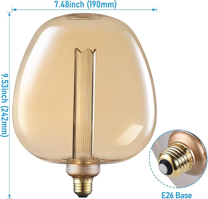 ESCENA Streamline Shape Series LED Decorative Light Bulb, Bubble Ultra-Large Vintage Edison Bulb Dimmable 3.5W, E26, Unique Virtual Filament Vintage Bulbs, Amber Glass, 2000K Soft Warm, UL Listed