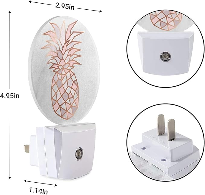 EKOBLA Pink Pineapple Plug-in Night Light, Fruit & Gray Marble LED Nightlight with Auto Sensor for Bedroom & Bathroom