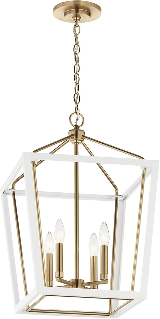 Kichler Delvin 4-Light Pendant Light Fixture with Clear Glass and White Cage in Champagne Bronze, Updated Traditional Hanging Light for Kitchen Island, Dining Room, or Foyer (16" x 24"), 52619CPZWH