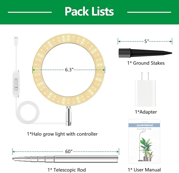 3 Packs Grow Lights for Indoor Plants,Plant Grow Light,80 LEDs Full Spectrum Plant Lights for Indoor Growing with 6/12/16H Timer-WG3