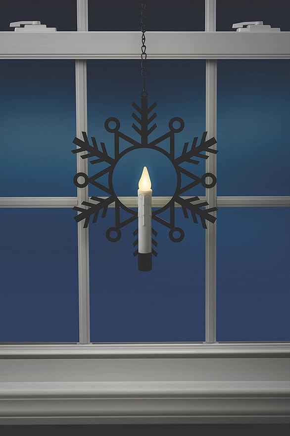 Xodus Innovations CW1500A-4 Battery Powered Metal Snowflake Window Wreath with Warm White Flickering Flameless Candle Light and Automatic Timer, Black and White, Pack of 4