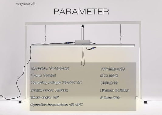 LED Grow Light Lamp Stand for Plant Vege Flower Herb Growth,Full Spectrum CRI 90+ White Light CCT 3200K,Isolated Dimming Power with On/Off Switch,Height Adjustable,100W,4FT