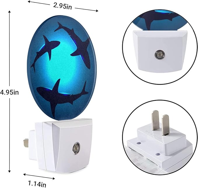 EKOBLA Shark Plug-in LED Night Light, Underwater Ocean Sea Creature Design, Dusk to Dawn Sensor, Coastal Nautical nightlight Decor for Bathroom & Bedroom