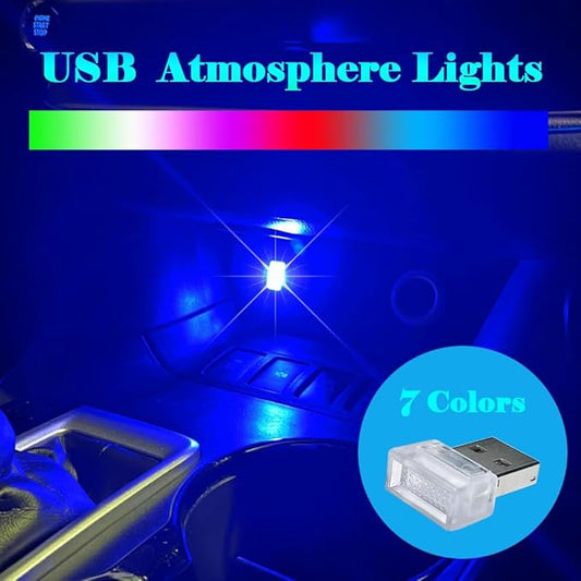 2Pcs USB LED Atmosphere Lights Mini Car Interior Accessories Ambient Lamp Universal, Mini USB LED Decoration Night Light for All Car Interiors (Multicolor)