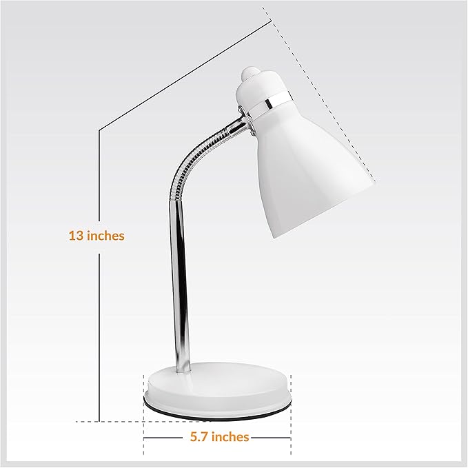Newhouse Lighting Oxford White Metal Flexible Classic Goose Neck Design Desk or Table Lamp for Office or Bedroom Use