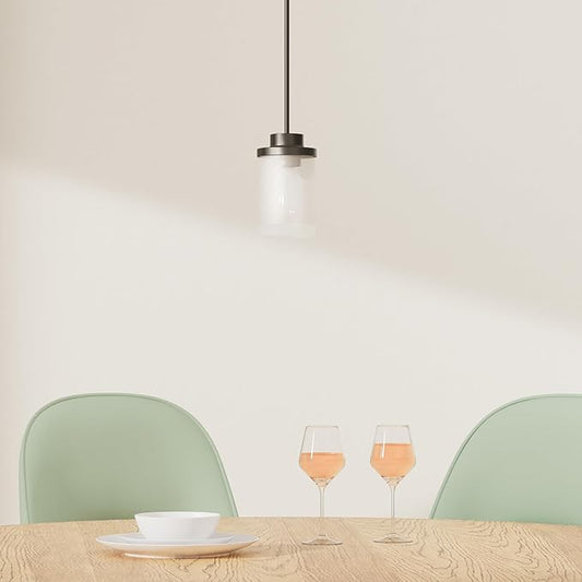 TENGXIN Modern Pendant Light, Matte Black Pendant Lights Kitchen Island,Farmhouse Pendant Lighting for Dining Room Bedroom Bar Office 2Pack,TXPLBK01-2PK