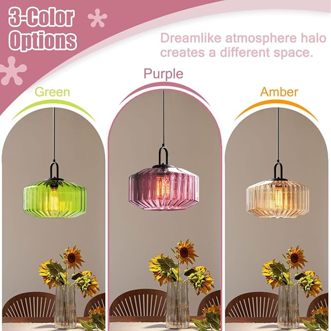 Mid Century Modern Pendant Light fixtures Glass Globe Pendant Lights with Hand Blown Purple Glass Shade Vintage Hanging Pendant Light for Dining Room Some Room Ceiling Hanging Light