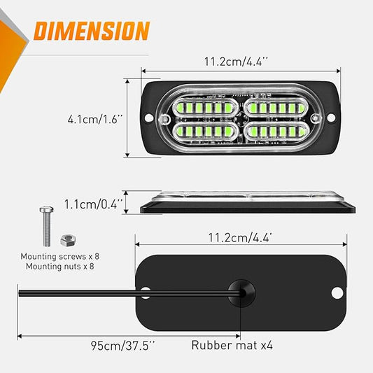 Nilight 4PCS 24LED Emergency Strobe lights 12V 24V Green Surface Mount Grille Hazard Safety Warning Light Sync Feature Side Flashing Marker Flash for Car Truck Campers