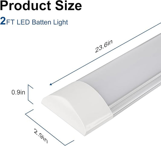 2 Packs 2FT LED Batten Light, Ultra-Thin Ceiling Surface Mounted Light, 20W, Day Light 4000K, IP20, LED Ceiling Lamp for Garage, Shop, Hallway, Office, Market