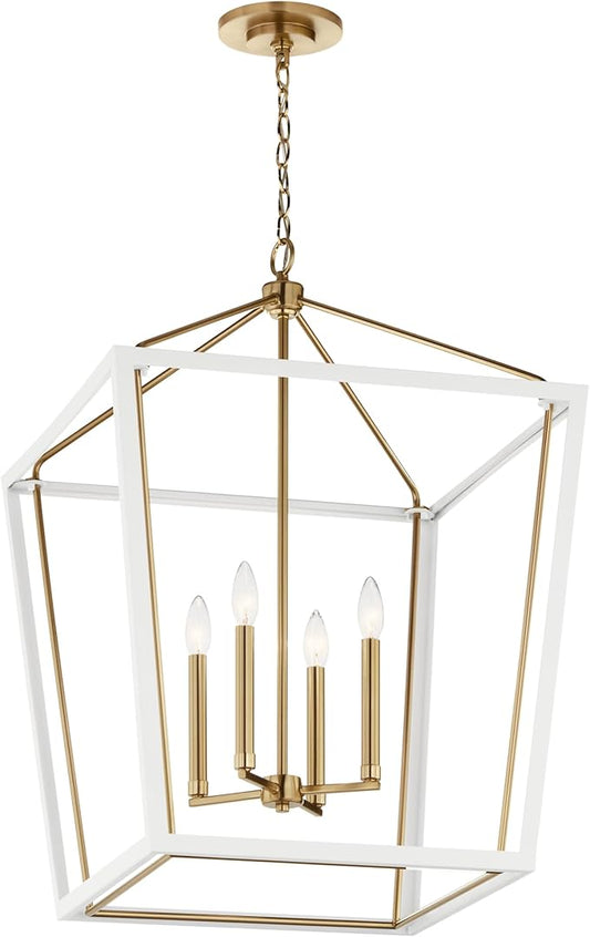 Kichler Delvin 4-Light Foyer Pendant Light Fixture with Clear Glass, Updated Traditional Hanging Ceiling Light in Champagne Bronze and White for Dining Room or Kitchen (22.25" x 31.75"), 52620CPZWH