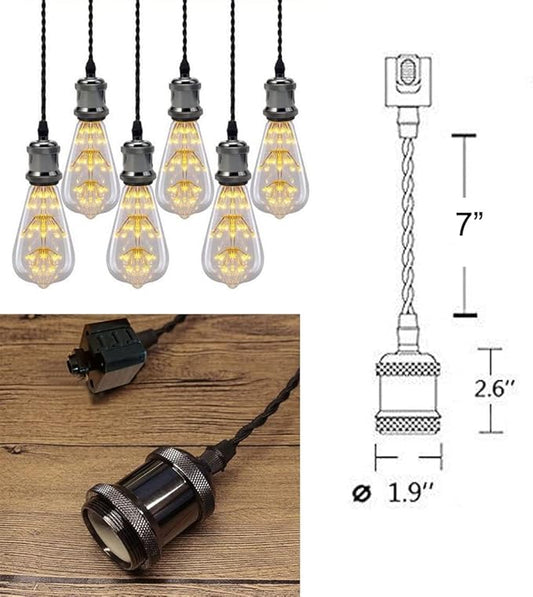 Kiven 3-Light H-Type Wire Track Light Pendants, 7 Inch Cord Length Black Weave Rope, Restaurant Chandelier Decorative Pendant Light Industrial Factory Pendant Lamp 3 Pack,Bulb Not Included(Black)