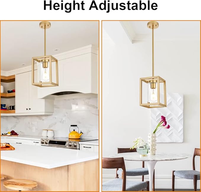 1-Light Rustic Chandelier in Gold Finish Modern Industrial Pendant Lighting Fixture with Clear Glass Shade Hanging Ceiling Light for Dining Room