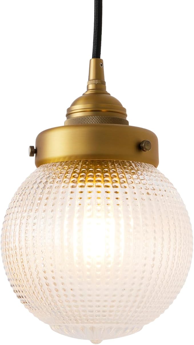 Vintage Ceiling Pendant Light with Clear Ribbed Glass Lampshade, Farmhouse Kitchen Island Hanging Light Fixture for Dining Room Hallway Entryway