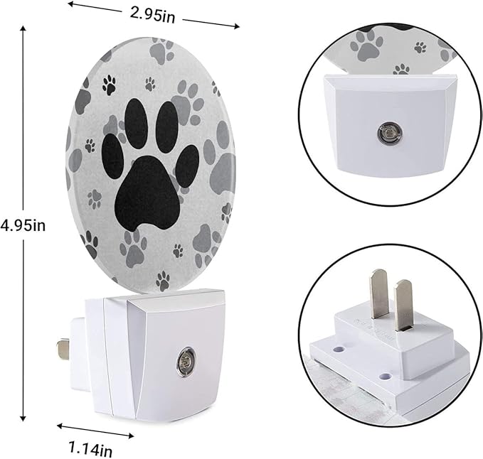 EKOBLA Dog Paw Plug-in Night Light, Black & Gray Paw Print LED Nightlight for Kids, 0.5W for Stairway & Bedroom