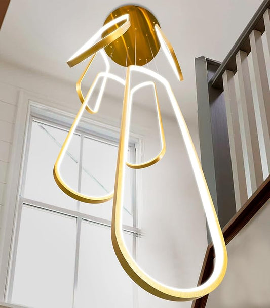 Modern Large Chandelier for Foyer LED Dimmable Black Chandeliers 6 Rings High Ceiling Chandelier for Staircase Living Room Villa