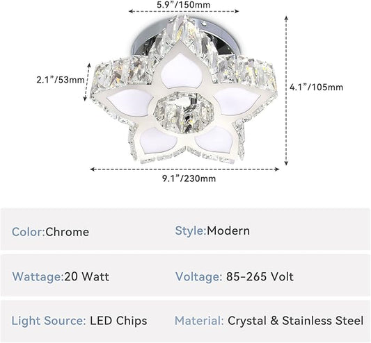 FRIXCHUR Crystal Ceiling Light Modern Mini Chandelier Flower LED Flush Mount Ceiling Light Fixture for Dining Room Bedroom Living Room Small Room (Cool White)