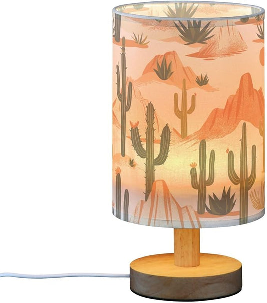 Bedside Table Lamp Western Desert Cactus Mountains Nightstand Lamp with Wood Desk Lamps for Bedroom Living Room Nursery Office Home Decor