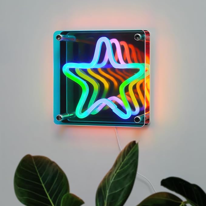 Light Up Your World! Wireless Express Neon Art Signs (5 Unique Styles) - Desktop & Wall Décor. Perfect for Bedrooms, Dorm Rooms, Office (Star 3D)