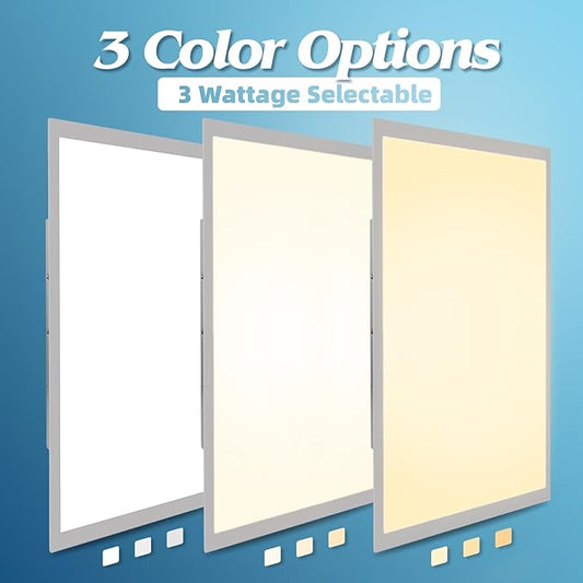 Art3d 4 Pack 2x4 FT LED Flat Panel Light, 3CCT Selectable Color Temperature 3000K/4000K/5000K, 0-10V Dimmable 5500LM Flush Mount Ceiling Light, 20W/30W/40W Drop Ceiling Light, UL&ETL Listed