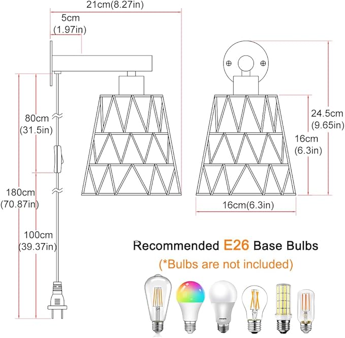Boho Plug in Wall Sconce Set of 2, Gold Plug Sconces Set of 2, Rattan Sconce Light Fixture with 5.9FT On/Off Switch Cord, Farmhouse Wall Mounted Light for Bedroom Living Room Reading Hallway