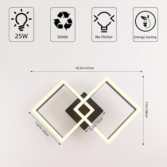 18.5 inch Ceiling Light, 3000K Flush Mount Ceiling Light, Black LED Ceiling Light, Suitable for Living Room, Dining Room, and Bedroom.