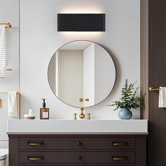 Mille Luckiole 21.65Inch Bathroom Vanity Mirror Light,5-in-1 CCT 3000K/3500K4000K/5000K/6500K Selectable Hallway LED Wall Light,Modern LED Sconce Wall for Stairwell,Bedroom,24W Black 1 Pack