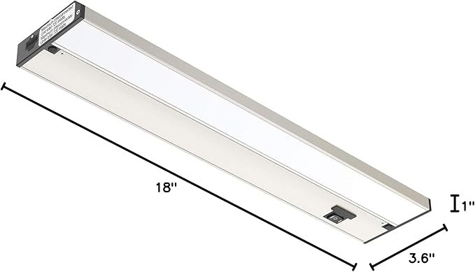 Getinlight 18-inch 3 Color Levels LED Under Cabinet Lighting, Hardwired or Plugged-in, Selectable White 2700K/3000K/4000K, Dimmable, Brushed Nickel Finished, IN-0210-2-SN