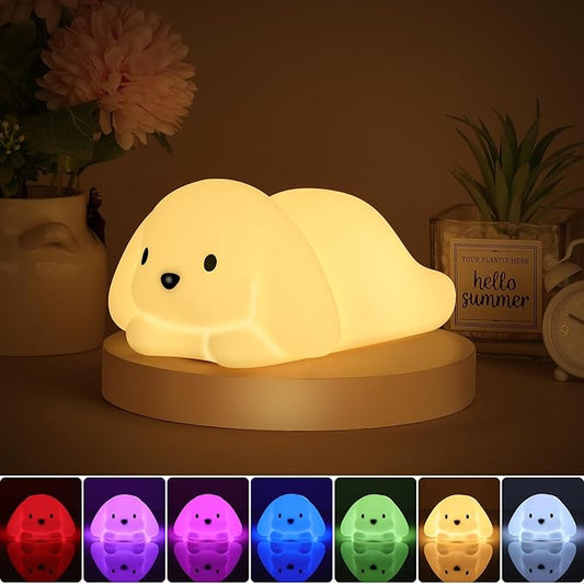 Tremdwoto Dog Night Light for Kids,Cute 7 Colorful Night Light Baby Girl Squishy Night Lights Lamp 1/3 Hour Timer Puppy Light Dimmable Nursery Nightlight,Kawaii Bedroom Decor,Gift for Boys and Girls