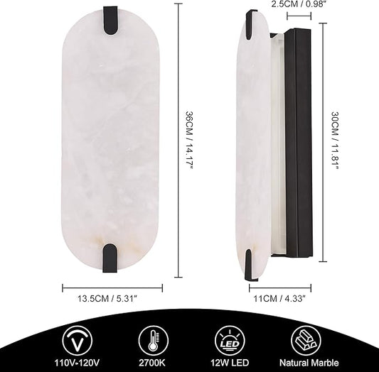 ZEROUNO 14.2 inch Alabaster Wall Sconces, Natural Marble Wall lamp Set of Two,Dimmable Alabaster Wall Light Fixtures for Stairs Bathroom Living Room Bedroom Vanity,Hallway