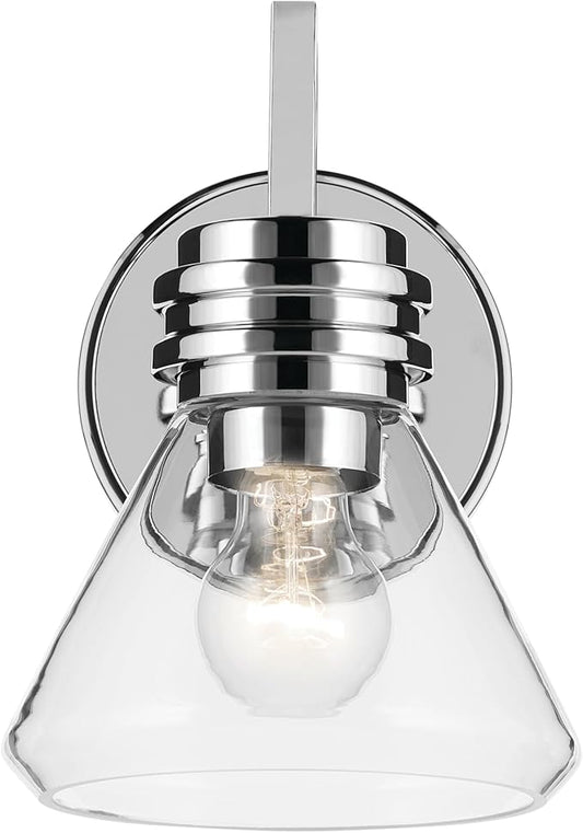 Kichler Farum 7.25" 1-Light Wall Sconce with Clear Glass in Chrome for Bathroom Vanity Light, Kitchen, Bedroom, Hallway, or Fireplace (7.25" W x 9.5" H) 55153CHCLR