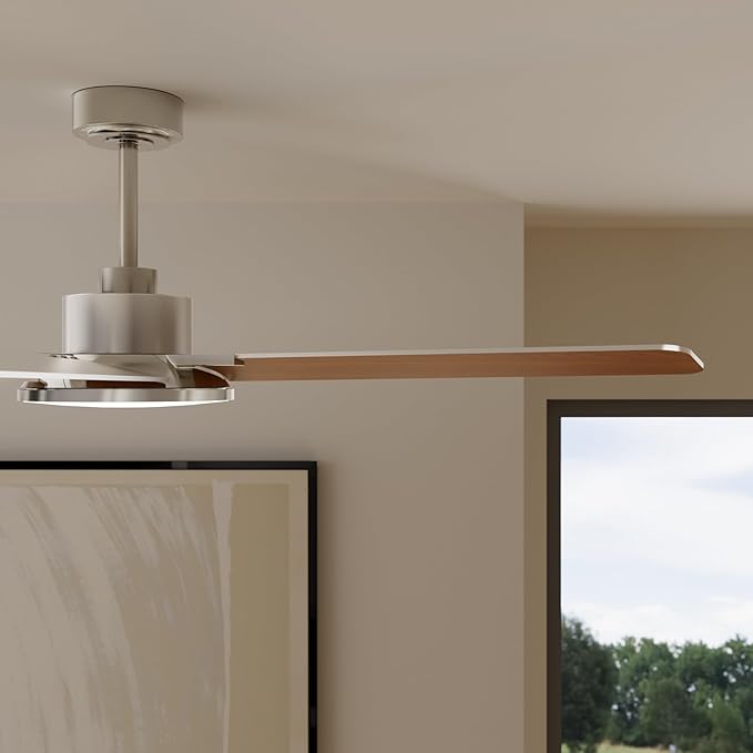 Ceiling Fans with Lights and Remote Control, 52 Inch Modern Ceiling Fan with 3CCT Dimmable LED, 6 Speeds, Quiet Reversible DC Motor, Timer, Nickel Ceiling Fan for Living Room, Kitchen, Outdoor Patio