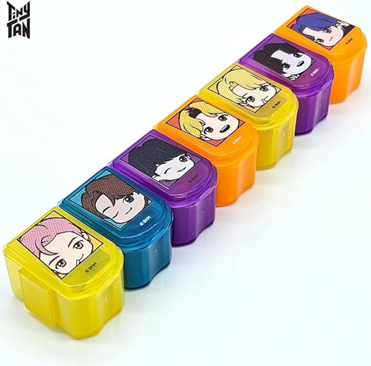 BTS Merchandise Official Licensed Kpop Merch - TinyTAN Character Daily Portable Detachable Pill Organizer Dispenser Vitamin Case Medicine Box (Butter)