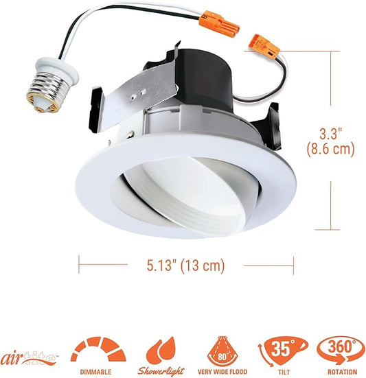 HALO RA 4 Inch Recessed Lighting Adjustable Gimbal LED Light - 1 Pack - Very Wide Flood - 615 Lumens - 3000K Bright White