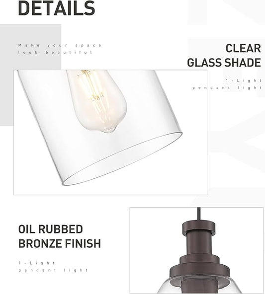 zeyu 1-Light Farmhouse Pendant Light, Modern Hanging Pendant Lighting with Clear Glass Shade, Oil Rubbed Bronze Finish, ZG33M1L ORB
