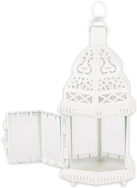Zingz & Thingz Moroccan Style Candle Lantern Holder, Decorative Light Home Decor, Indoor & Outdoor, 13" Tall, White