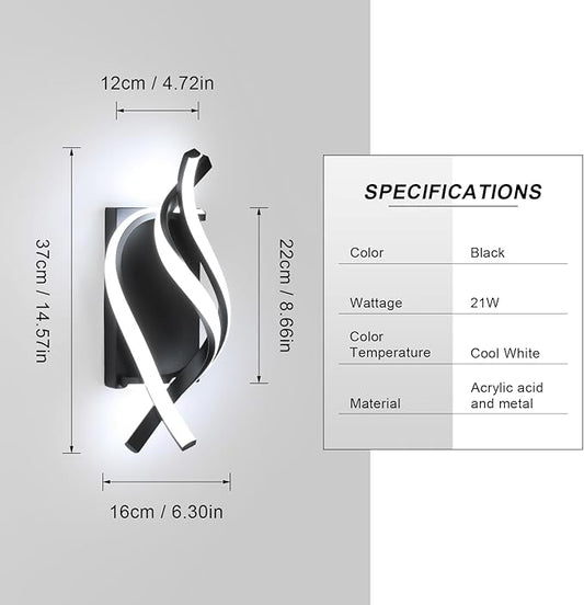 DELIPOP Wall Sconces, Spiral Modern LED Wall Sconce Lighting, 21W 6500K Cool White Indoor Wall Light Wall Light Fixtures, Acrylic LED Wall Lamp for Bedroom Bathroom Living Room Hallway Balcony