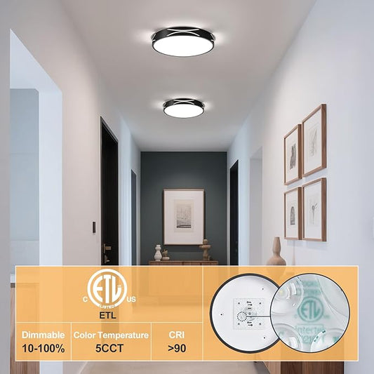 Modern Dimmable LED Flush Mount Ceiling Light, 2700K-6000K Selectable Round Close to Ceiling Lighting Fixtures, Metal Minimalist Black Ceiling Lamp for Bedroom, Kitchen, Hallway, Laundry Room
