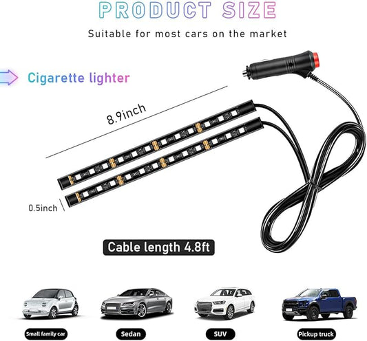 Ohleats Car LED Strip Light, 24 LED RGB Auto Interior Atmosphere Lights, Cigarette Lighter Under Dash Ambient Night Light, Interior Decorative Lamp Lighting Kit Car Accessories (Ice Blue)