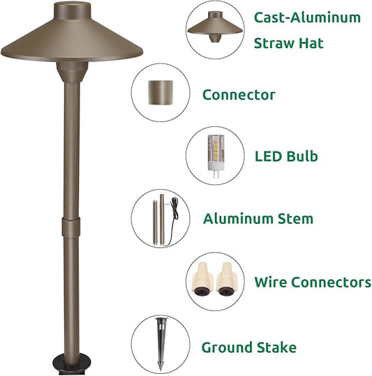 Lumina Lighting® Low Voltage Landscape Lighting Cast-Aluminum Path and Area Light Warm White 3W G4 LED Bulb and ABS Ground Stake Included for Yard Walkway Lawn PAL0106-BZLED4 (Bronze, 4-Pack)