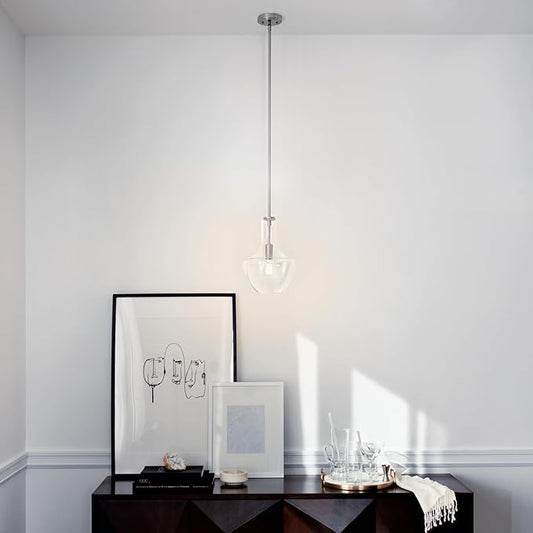 Kichler Everly 1-Light Kitchen Bell Pendant Light, Hanging Light Fixture with Clear Seeded Glass in Brushed Nickel for Kitchen Island or Dining Room (15.25" x 10.5"), 42141NICS