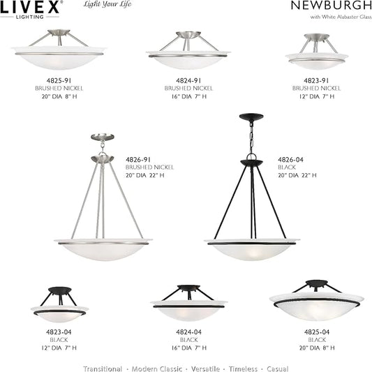 Livex Lighting 4824-91 Newburgh 3-Light Ceiling Mount, Brushed Nickel