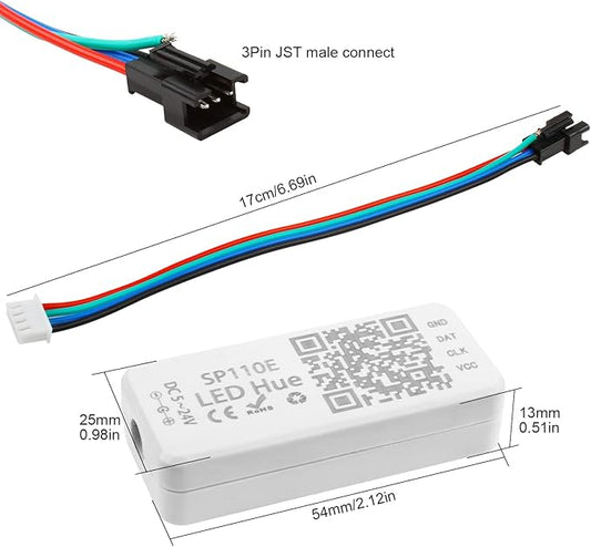 RGBZONE Bluetooth LED Controller, SP110E Pixel LED Light Strips Controller, Smart APP Control for 5V/12V/24V WS2812B WS2813 SK9822 APA102 SK6812 LPD8806 DMX512 1903 RGB/RGBW