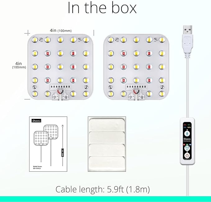 Full Spectrum LED Grow Light for Indoor Plants, 2 Panels 10W with 6/12/16h Timer Dimmable Plant Lights for Flower Veg Plant Growth USB, Bluish White, 1-Pack