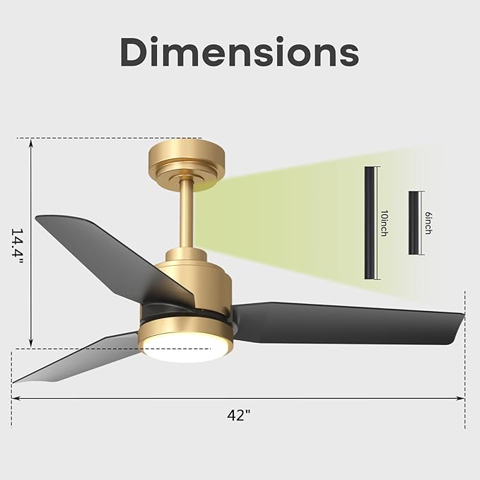 42 Inch Black Ceiling Fans with Lights and Remote/APP, Modern Ceiling Fan for Living Room Outdoor Ceiling Fan 6-Speed Adjustable Reversible DC Motor Timer Noiseless 3CCT Dimmable for Bedroom Office