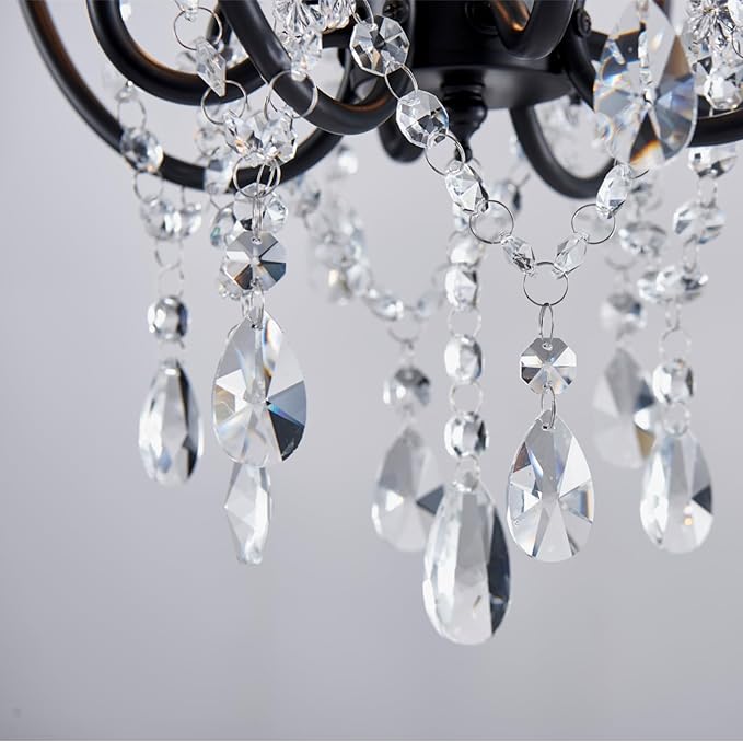 Saint Mossi 4-Lights Crystal Chandelier with Plug, Black Chandelier Light Fixture, Farmhouse Pendant Light Fixtures,K9 Crystal with Black Frame, H17 x D12,Chain Adjustable